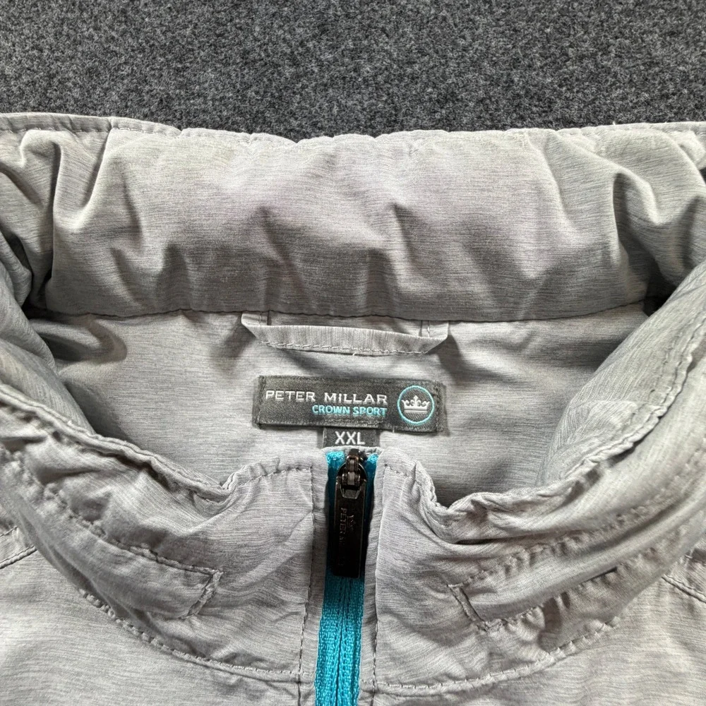 Peter Millar Crown Sport Mens XXL Grey Performance Vest Stowaway Hood Full Zip